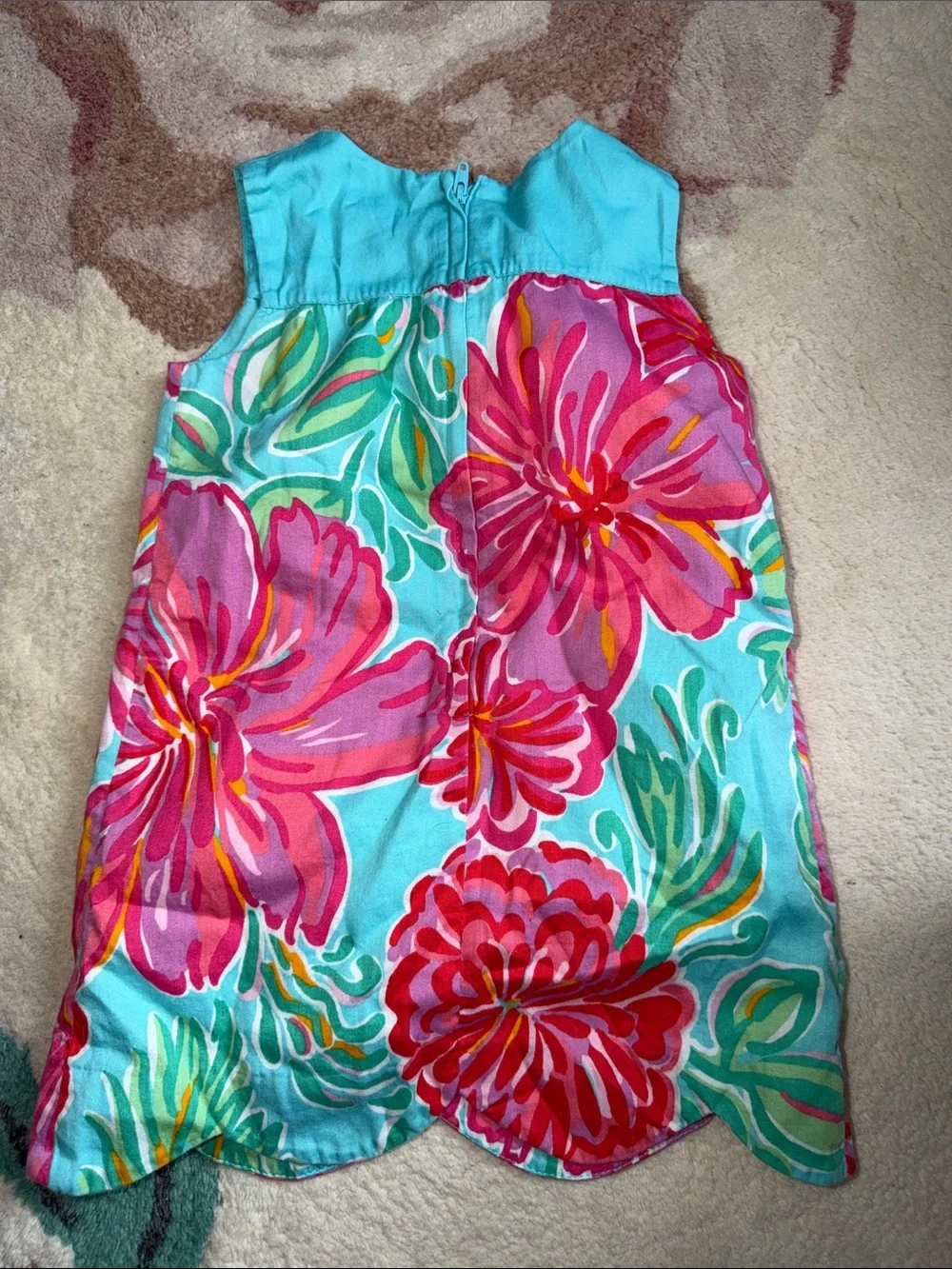 Lilly Pulitzer Aqua Dress with Pink Floral Print and Rosette